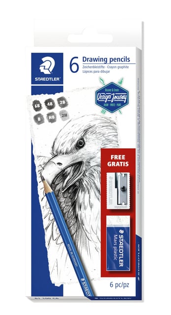 Potlodenset Staedtler Design Journey Lumograph met gratis gum en puntenslijper afbeelding