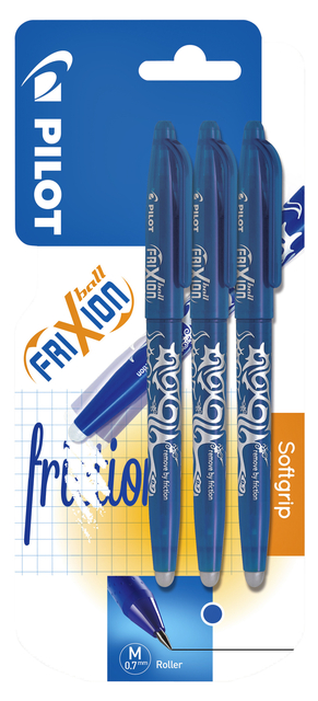 Rollerpen PILOT friXion medium blauw blister à 3 stuks afbeelding