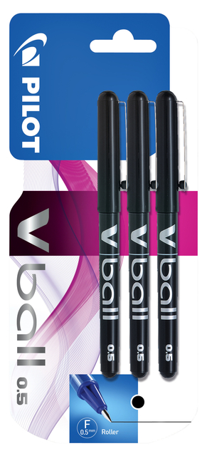 Rollerpen PILOT V-Ball 05 fijn zwart blister à 3 stuks afbeelding