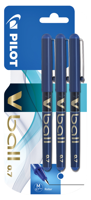 Rollerpen PILOT V-Ball 07 medium blauw blister à 3 stuks afbeelding