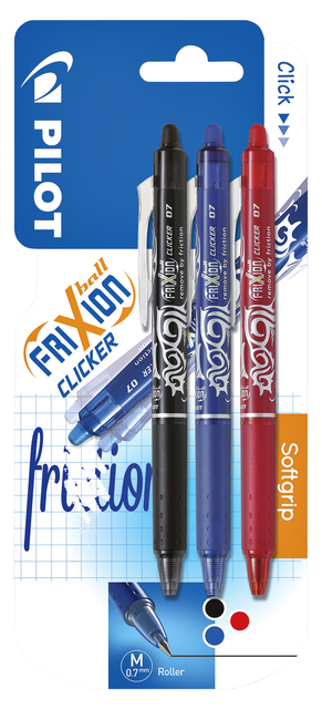 Rollerpen PILOT friXion clicker medium assorti blister à 3 stuks afbeelding