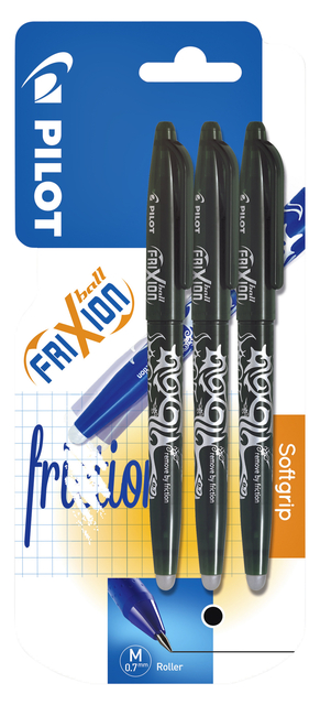 Rollerpen PILOT friXion medium zwart blister à 3 stuks afbeelding