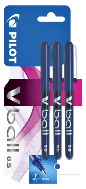 Rollerpen PILOT V-Ball 05 fijn blauw blister à 3 stuks afbeelding