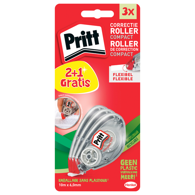 Correctieroller Pritt Compact Flex 6mm x 10m blister 2+1 gratis afbeelding