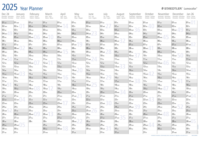 Jaarplanner 2025 Staedtler Lumocolor 84x60cm oprolbaar afbeelding