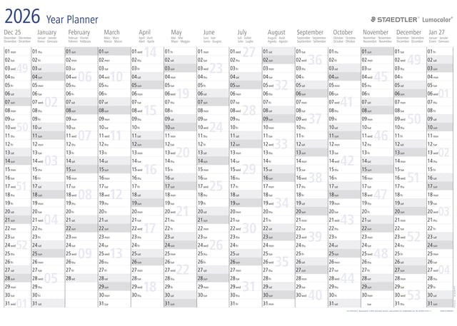 Jaarplanner 2026 Staedtler Lumocolor 84x60cm oprolbaar afbeelding