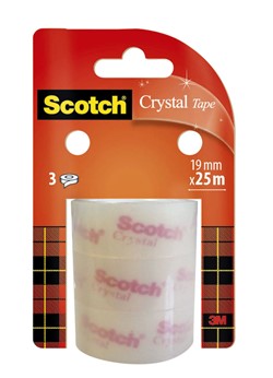 Plakband Scotch Crystal 19mmx25m transparant helder 3 rollen