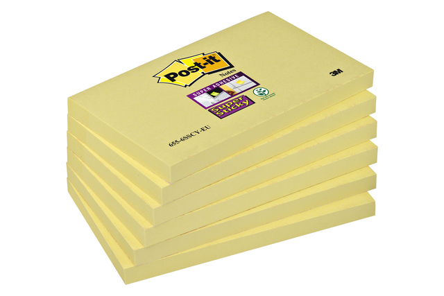 Memoblok Post-it 655 Super Sticky 76x127mm geel 6 stuks afbeelding