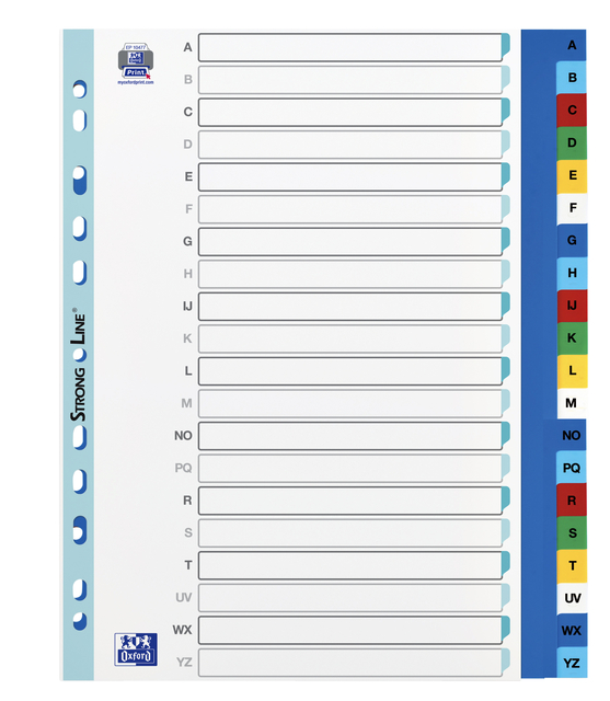 Tabbladen Oxford A4+ 11-gaats 20-delig A-Z PP kleur afbeelding