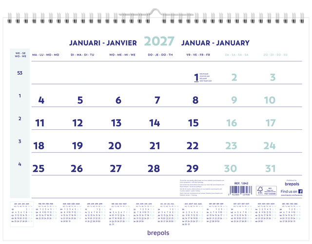 1-Maandskalender 2027 Brepols 43x31.5cm afbeelding