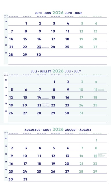 3-Maandkalender 2026 Brepols 30x60cm afbeelding