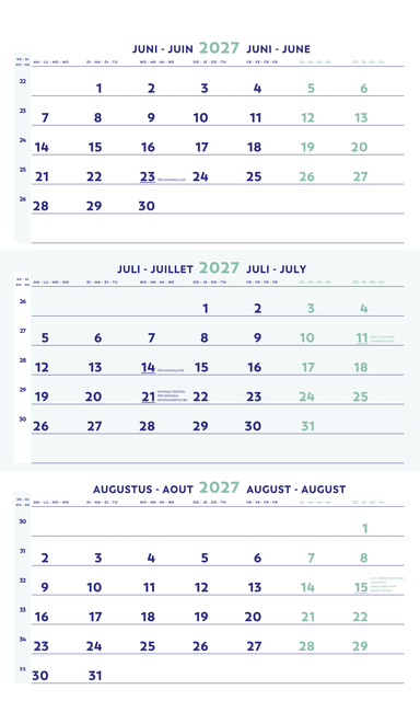 3-Maandkalender 2027 Brepols 30x43cm afbeelding