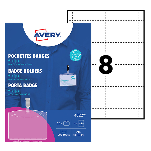 Badge Avery met clip 4822 60x90mm 25 stuks + 32 insteekkaarten — Foto 2 van 2
