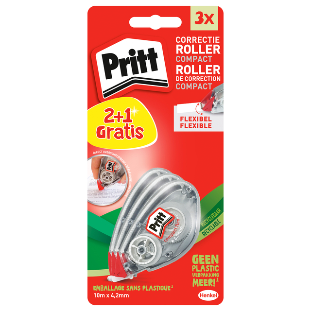 Correctieroller Pritt compact flex 4.2mm x 10m blister 2+1 gratis afbeelding
