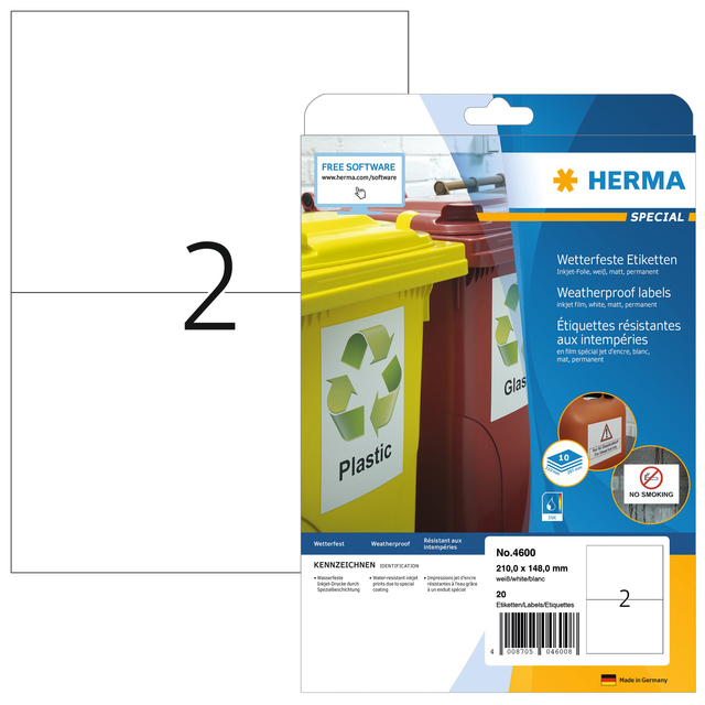 Etiket HERMA 4600 210x148mm folie wit 20stuks afbeelding