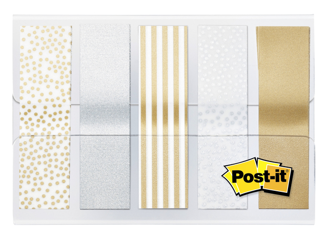 Indextabs Post-it 684 12mmx43mm metallic motief goud zilver 100 tabs afbeelding