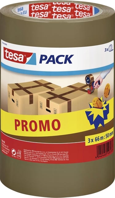 Verpakkingstape tesapack® 66mx50mm bruin promopack 3 rollen afbeelding