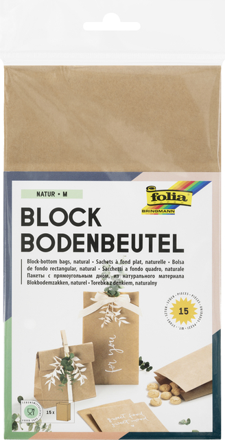 Blokbodemzak Folia 12x6x21cm foodsafe kraft set à 15 stuks afbeelding