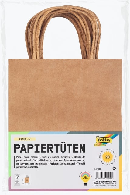 Tas met handvat Folia kraftpapier 125gr 18x21x8cm 20 stuks naturel afbeelding