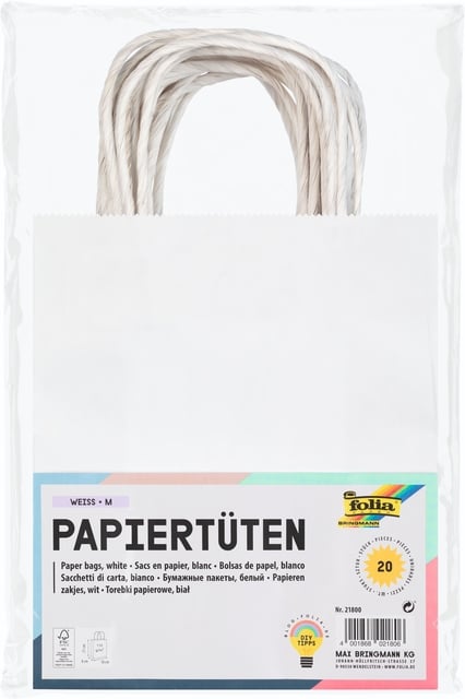 Tas met handvat Folia kraftpapier 110gr 18x21x8cm 20 stuks wit afbeelding