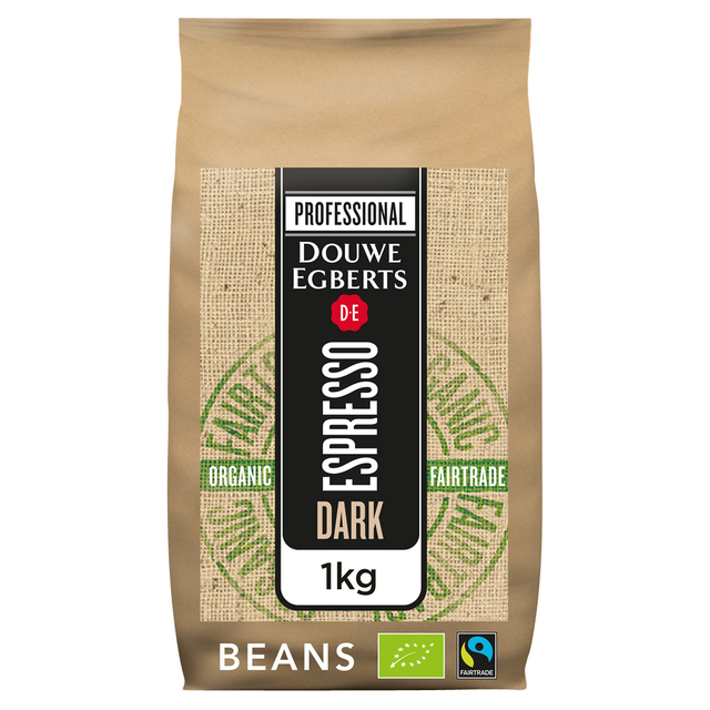 Koffie Douwe Egberts espresso bonen dark roast Organic & Fairtrade 1kg afbeelding