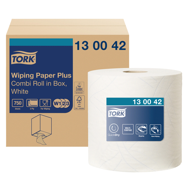 Poetspapier Tork Wiping Plus Combi W1/2/3 multifunctioneel 255m wit 130042 afbeelding