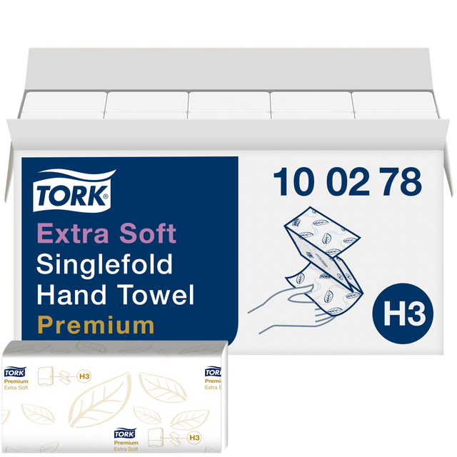 Handdoek Tork H3 Premium singlefold 2-laags 226x230mm 15x200 vel wit 100278 afbeelding