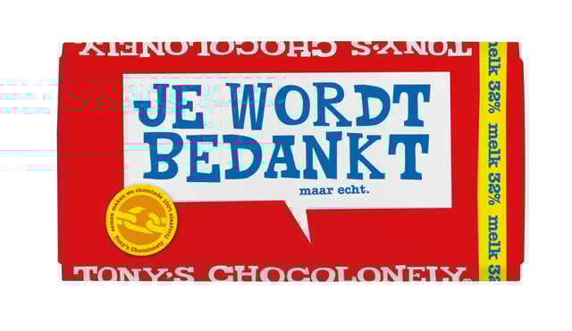 Chocolade Tony&apos;s Chocolonely melk bedankt reep 180gr afbeelding