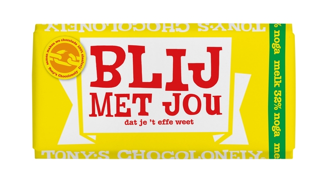 Chocolade Tony&apos;s Chocolonely melk noga blij met jou reep 180g afbeelding