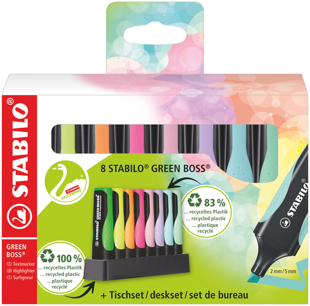 Markeerstift STABILO GREEN BOSS 6070/8 pastel assorti deskset à 8 stuks afbeelding