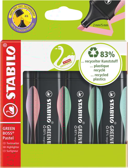 Markeerstift STABILO GREEN BOSS 6070/4 pastel assorti etui à 4 stuks afbeelding