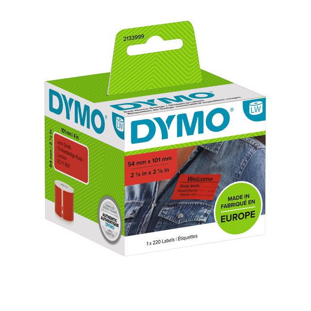 Etiket Dymo LabelWriter naamkaart 54x101mm 1 rol á 220 stuks rood afbeelding