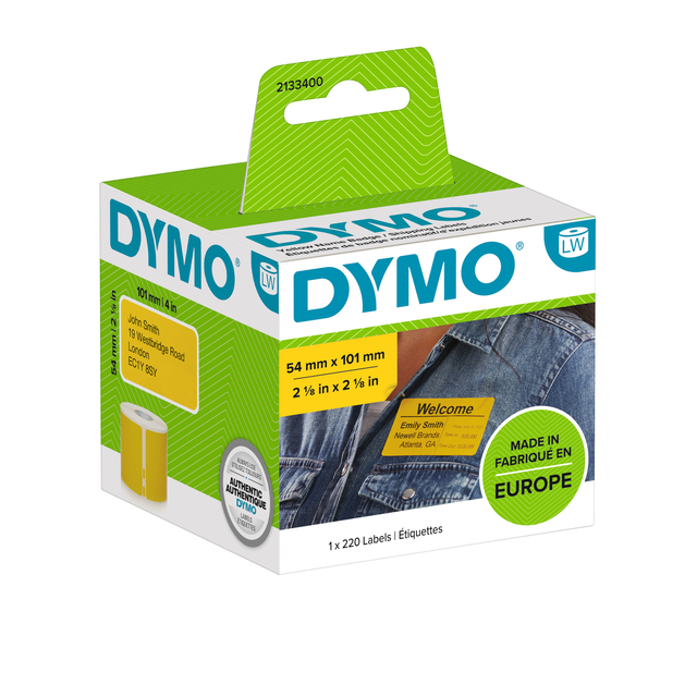 Etiket Dymo LabelWriter naamkaart 54x101mm 1 rol á 220 stuks geel afbeelding