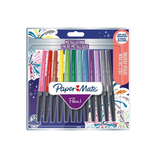 Fineliner Paper Mate Flair Metallic 12 stuks assorti afbeelding