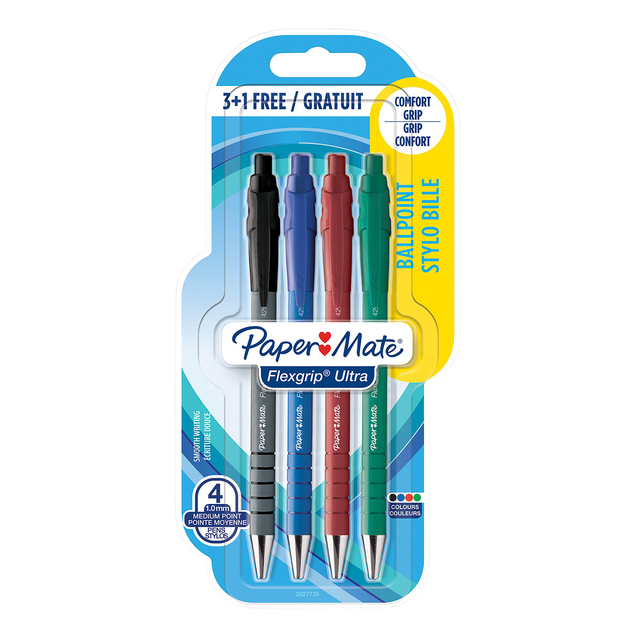 Balpen Paper Mate Flexgrip Ultra medium assorti blister 3+1 gratis afbeelding