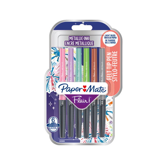 Fineliner Paper Mate Flair Metallic medium blister à 6 stuks afbeelding