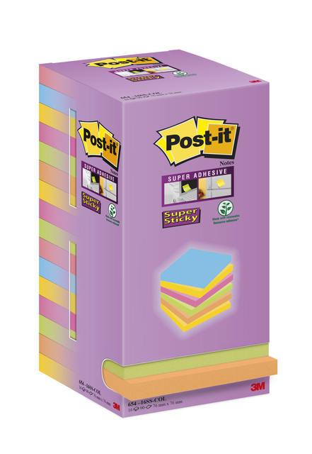 Memoblok Post-it Super Sticky 654 76x76mm color 16 stuks afbeelding