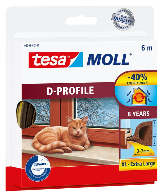 Tochtstrip Tesa Moll 05393 D profiel 9mmx6m bruin