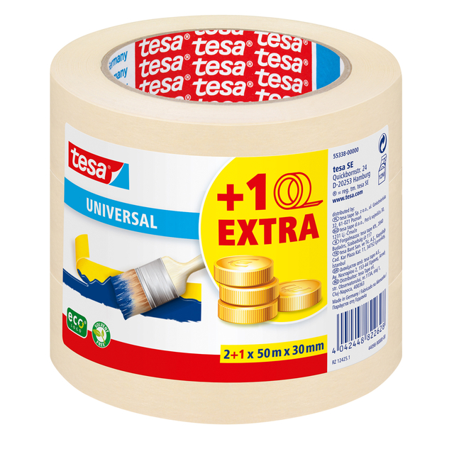Afplaktape tesa® Economy 50mx30mm geel 2+1 afbeelding