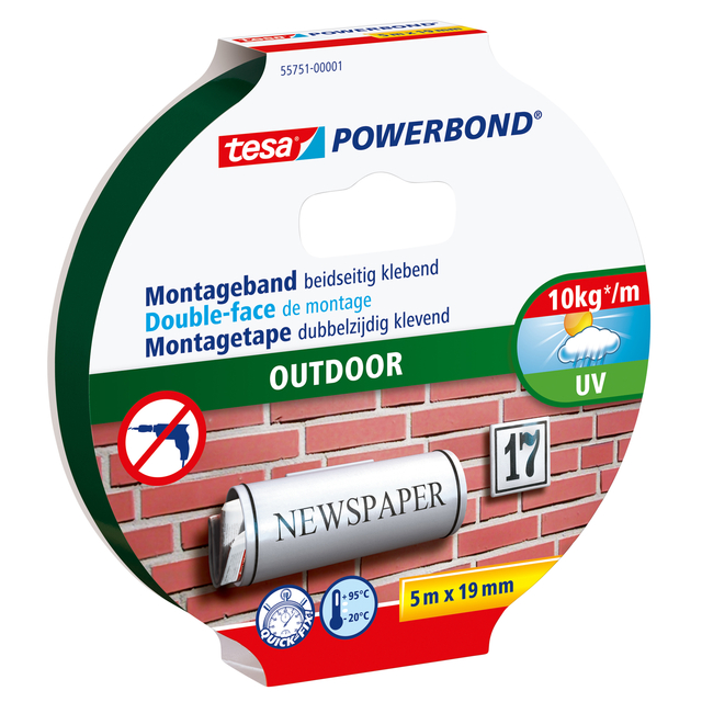 Montagetape tesa® Powerbond Outdoor dubbelzijdig 5mx19mm transparant afbeelding