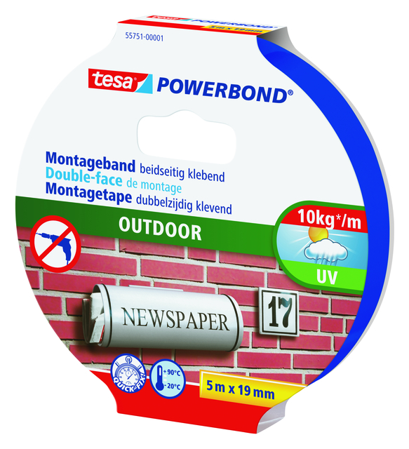 Montagetape tesa® Powerbond Outdoor dubbelzijdig 5mx19mm transparant — Foto 2 van 2