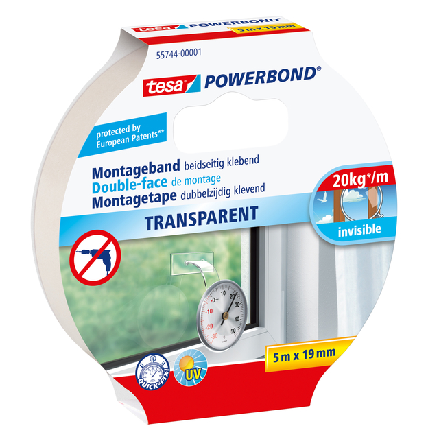Montagetape tesa® Powerbond dubbelzijdig 5mx19mm transparant afbeelding