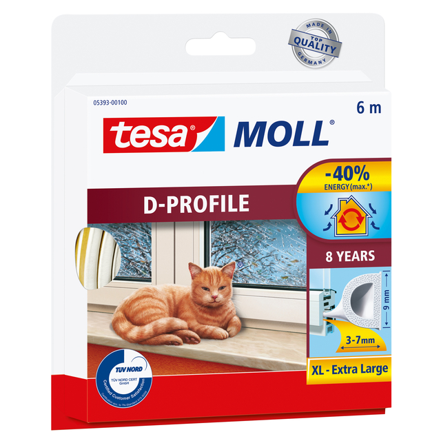 Tochtstrip Tesa Moll 05393 D profiel 9mmx6m wit