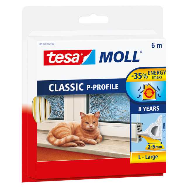 Tochtstrip Tesamoll® P-profiel rubber 6mx9mm wit afbeelding