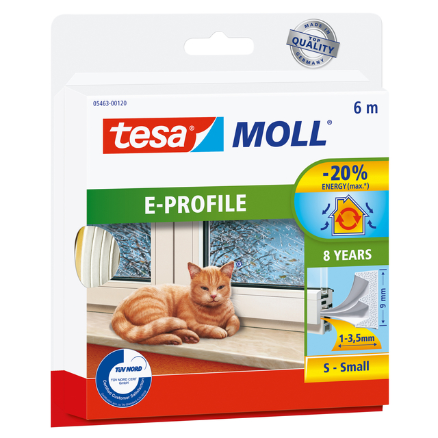 Tochtstrip tesamoll® E-profiel zelfklevend rubber 6mx9mm wit afbeelding
