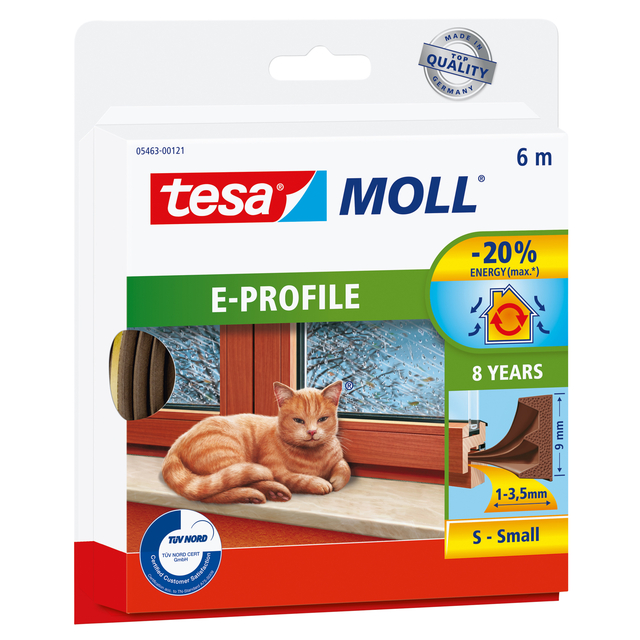 Tochtstrip tesamoll® E-profiel zelfklevend rubber 6mx9mm bruin afbeelding