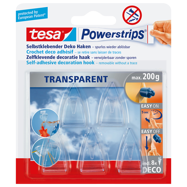 Haak tesa Powerstrips® Deco transparant zelfklevend 5 stuks afbeelding