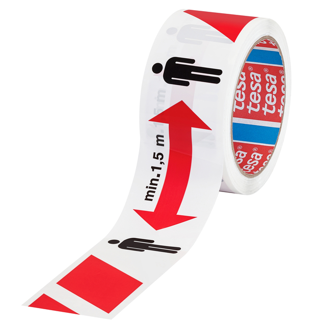 Vloermarkeringstape tesa® houd afstand 50mx50mm rood-wit afbeelding