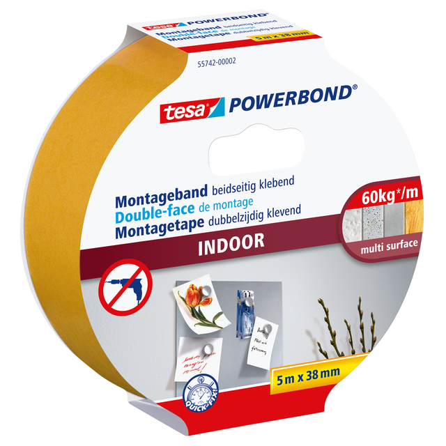 Montagetape tesa® Powerbond Indoor dubbelzijdig klevend 5mx38mm wit afbeelding