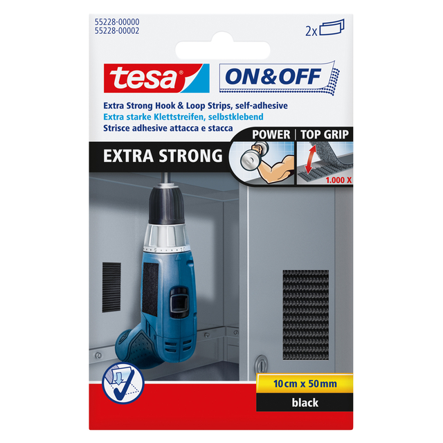 Klittenband tesa® On & Off extra sterk 50mmx10cm zwart afbeelding